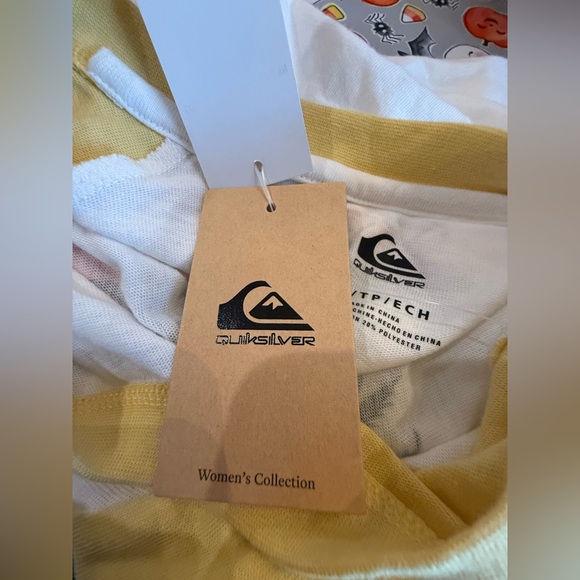 NWT. Quicksilver. Cropped Raglan Baseball Tee. Yellow & White. Size XS. - Picture 9 of 11